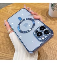 Uyumlu Model Apple iPhone 13 Pro Max Kılıf Magsafe Kamera Lensli Korumalı Şeffaf Silikon Kapa (Mavi)