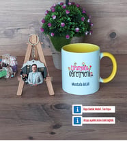 İspanyolca Öğretmeni Kupa Bardak Beyaz ve Fotoğraflı Ahşap Anahtarlık Hediye (Model 7)