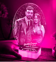 Kişiye Özel Fotoğraflı 3D Led Oval Gece Lambası (Pembe)