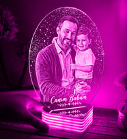 Kişiye Özel Fotoğraflı 3D Led Oval Gece Lambası (Pembe)