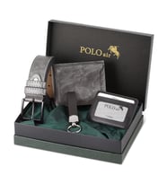 Polo Air Kutulu Erkek Kemer Cüzdan Kartlık Anahtarlık Seti SETE-3008-H (Gri)