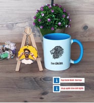 Aslan Kupa Bardak Beyaz ve Fotoğraflı Ahşap Anahtarlık Hediye (Model 4)