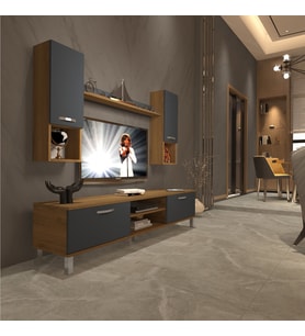Decoraktiv Eko 5da Mdf Dvd Krom Ayaklı Tv Ünitesi Tv Sehpası (Pera - Antrasit)