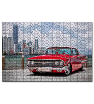 Cakapuzzle Kırmızı Chevrolet Impala ve Gökdelenler  Puzzle Yapboz MDF (Ahşap) (255 Parça)