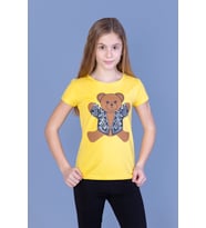 Toontoy Kız Çocuk Ayıcık Baskılı Tişört (Sarı)