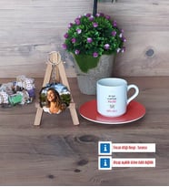 Doğum Günü Hediyesi Türk Kahvesi Fincanı Ahşap Altlıklı ve Fotoğraflı Ahşap Anahtarlık Hediye (Model 8)