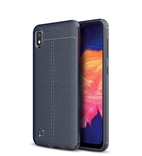 Microsonic Samsung Galaxy A10 Kılıf Deri Dokulu Silikon (Lacivert)