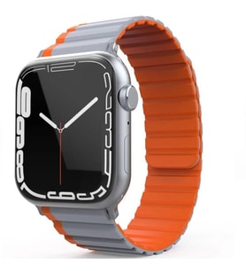 Apple Watch 44/45/46/49mm Kordon Renkli Strap Deri Loop Kordon 2/3/4/5/6/se/7/8/ (Turuncu-Gri)