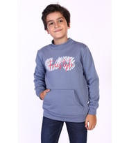 Toontoy Erkek Çocuk Kanguru Cepli Baskılı Sweatshirt (Mavi)