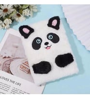 Peluş Çizgili Sevimli Panda Tasarımlı Defter (Beyaz)