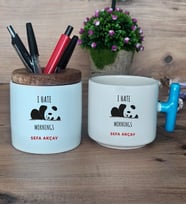 Sevimli Panda Hediye Sepeti Kupa Bardak T Kulplu, Kalemlik Hediyeleri Arkadaşa Hediye (Model 3)
