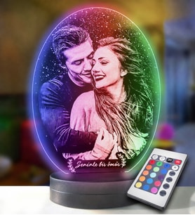 Kişiye Özel Oval Fotoğraflı 3D Model Led Gece Lamba (Karışık)