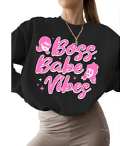 Sweatshirt erkek unisex 3 iplik şardonlu bisiklet yaka Bej Sweatshirt Patron bebek titreşimleri (Siyah)