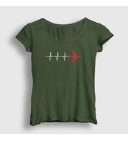 Presmono Kadın Sarı Heartbeat Pilot Airplane Uçak T-Shirt 403312tt (Haki)