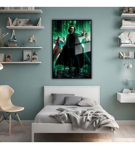 Metal Çerçeveli Temperli Cam Tablo Matrix Film Görseli (Siyah)