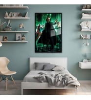 Metal Çerçeveli Temperli Cam Tablo Matrix Film Görseli (Siyah)