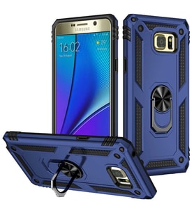 Samsung Galaxy Note 5 Uyumlu Kılıf Standlı Manyetik Yüzüklü Military Magnetic Ring Polycarbonate and TPU Case (Lacivert)