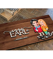 BK Gift Kişiye Özel Sevgililer Karikatürlü Kabartma Figürlü Ahşap Tablo, Duvar Dekoru, Arkadaşa Hediye, Özel Tasarım Ev Hediyesi-107 (Ceviz)