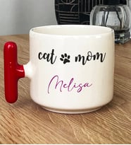 Kişiye Özel Cat Mom Hediye T Kupa Bardak Kedi Annesi -2- (Kırmızı)