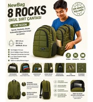 NewBag OKUL SIRT ÇANTASI-8 ROCKS (Haki)