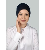 Hazır Pratik Geçmeli Uzun Boru Tesettür Bonesi (Lacivert)