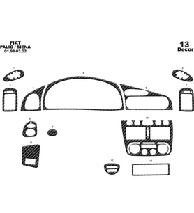 Meriç® Fiat Palio/Siena Ön Torpido Kaplama Maun 13 Parça 1998-2002 (Karbon)