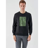 Slimfit Bisiklet Yaka Önü Baskılı 2 İplik Erkek Sweatshirt (Siyah)