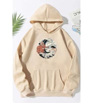 Unisex Kanagawa Oki Nami Ura Baskılı Sweatshirt (Bej)