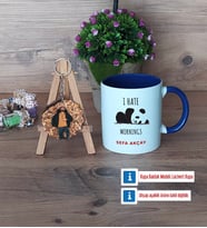 Sevimli Panda Kupa Bardak Beyaz ve Fotoğraflı Ahşap Anahtarlık Hediye (Model 3)