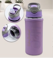 Kişiye Özel Deri Kılıflı Pipetli 500 Ml Cam Matara (Mor)