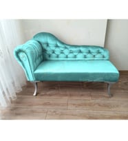 Dekoratif Bihter Koltuk Josefin Puf 110 cm Gümüş Ayak (Turkuaz)