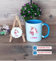Unicorn Kupa Bardak Kırmızı ve Ahşap Anahtarlık Hediye (Model 3)