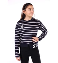 Toontoy Kız Çocuk Çizgili Striped Baskılı Sweatshirt (Lacivert)