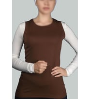 Sıfır Kol Bisiklet Yaka Likralı Penye Kadın Body (Çikolata)