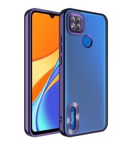 Xiaomi Redmi 9C Kılıf Kamera Korumalı Logo Gösteren Şeffaf Kapak (Mor)