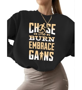 Chase the burn - kazanımları kucakla Baskılı 3 iplik şardonlu unisex Bej Sweatshirt Sweatshirt (Siyah)