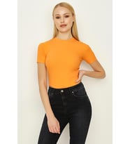 Kadın Kısa Kollu Kaşkorse Alttan Çıtçıtlı Body (Turuncu)