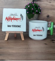 Kütüphaneci Hediye Seti Kupa Bardak T Kulplu ve Dekoratif Taş Kütüphaneciye Hediye (Model 8)
