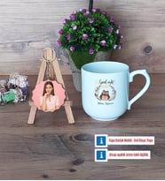 Baykuş Kupa Bardak Beyaz ve Fotoğraflı Ahşap Anahtarlık Hediye (Model 5)