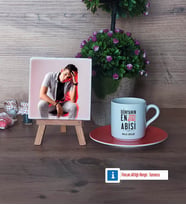 Abiye Hediye Fotoğraflı Dekoratif Taş, Ahşap Altlıklı Türk Kahvesi Fincanı Hediye (Model 8)
