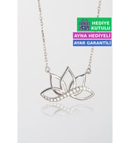Jewelmim Gümüş Lotus Çiçeği Sonsuzluk İşareti Kolye Beyaz Altın Kaplama 925 Ayar Kadın Gümüş Lotus Kolyesi (Beyaz)