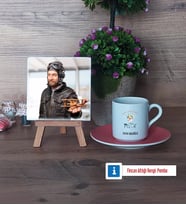 Pilot Fotoğraflı Dekoratif Taş, Ahşap Altlıklı Türk Kahvesi Fincanı Hediye (Model 6)