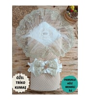 Triko Örg Haki Bebek Kundağı Unisex Bebek Dış Kundak Battaniyesi Hastane Çıkışı Kundak Battaniye (Sütlü Kahve)