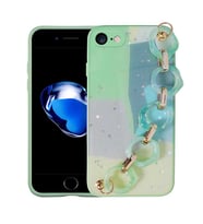 Uyumlu Model Apple iPhone 8 Kılıf Simli Desenli El Askılı Kapak (Yeşil)