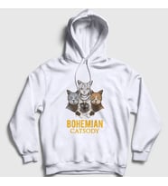Presmono Unisex Beyaz Bohemian Catsody Queen Kedili Kapüşonlu Sweatshirt 423050tt (Beyaz)