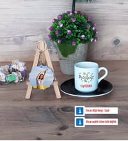 Pedagog Türk Kahvesi Fincanı Ahşap Altlıklı ve Fotoğraflı Ahşap Anahtarlık Hediye (Model 7)