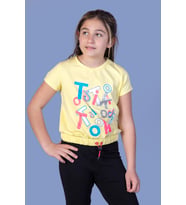 Toontoy Kız Çocuk Renkli Tiktok Baskılı Tişört (Sarı)