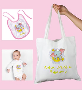 eJOYA Bebeklere Özel Çantasında Kişiye Özel Zıbın Ve Önlük Bebek Hediye Seti 109975 (Açık Pembe)
