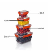 4'lü Master Dikdörtgen Saklama Kapları (400 ml - 800 ml - 1400 ml - 2300 ml) (Turuncu)