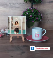 Ebeye Hediye Fotoğraflı Dekoratif Taş, Ahşap Altlıklı Türk Kahvesi Fincanı Hediye Tıp Bayramı Ebeler Günü Hediyesi (Model 6)